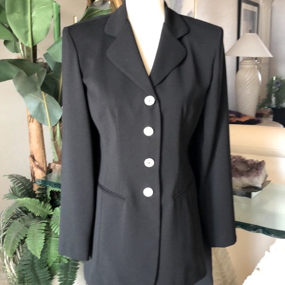 SZ 6 DANI MAXI PANTSUIT BLACK LIKE NEW 4 BUTTON UP JACKET WITH SLIM PANT LEG - Picture 2 of 8